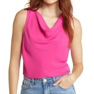 OPEN EDIT Cowl Neck Crepe Tank In Pink Fuchsia NWT Women's Size Medium Top